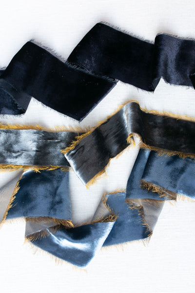 Midnight Blue Silk Velvet Ribbon | Dusty Blue Silk Velvet Ribbon | Midnight Storm Silk Velvet Ribbon